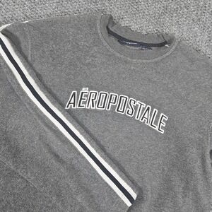 Aeropostale Fleece Sweatshirt Pullover Striped Long Sleeve Gray Mens XL